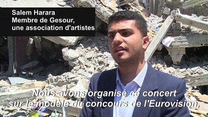 Un groupe à Gaza proteste l'Eurovision sur les ruines d'un immeuble