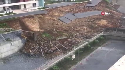 Başakşehir'de İstinat Duvarı Çöktükten Saniyeler Sonra Toprak Böyle Kaydı