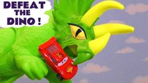 Hot Wheels Defeat the Dinosaur toys with Disney Pixar Cars 3 Lightning McQueen and DC Comics & Marvel Avengers 4 Endgame Superheroes vs Spongebob Squarepants and PJ Masks Gekko