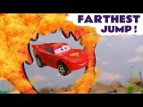 Hot Wheels Farthest Wins Race with Disney Pixar Cars 3 Lightning McQueen vs Marvel Avengers 4 Endgame Superheroes with Transformers and PJ Masks