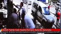 Denizli Taktığı Kask Hayatını Kurtardı, Kaza Anı Kamerada