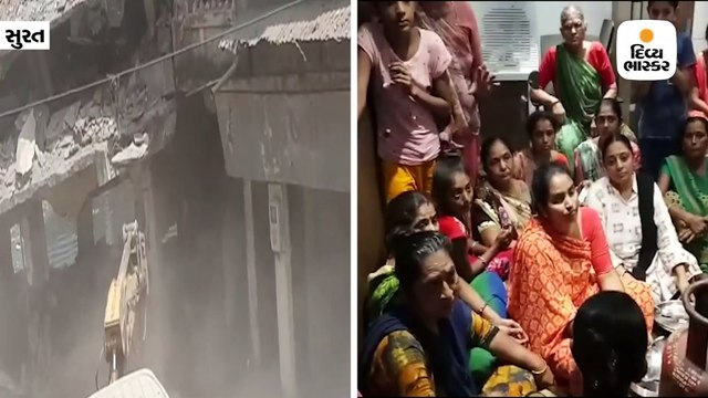 સુરતમાં મકાનો તોડી પડાતા લોકોએ સામાન સાથે ભાજપના ધારાસભ્ય પ્રવિણ ઘોઘારીની ઓફિસ પર વિરોધ કર્યો