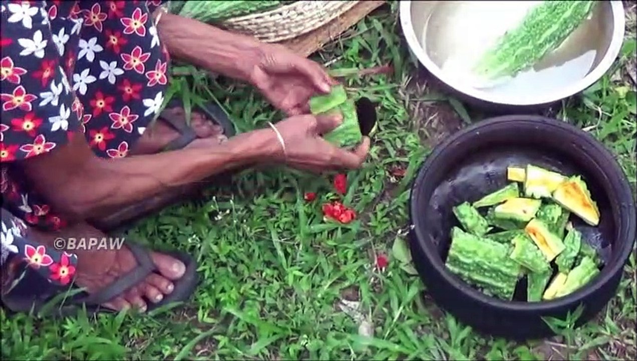 Sain Village des Aliments - Cuisson de la Courge Amère Curry dans mon Village par la grand-mère