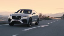 The Jaguar F-PACE SVR 550PS AWD Indus Silver Driving in Southern France
