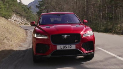Jaguar F-PACE SVR 550PS AWD Firenze Red Driving in Southern France