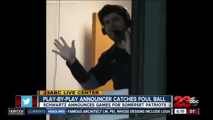 WATCH: Play-by-play announcer catches foul ball