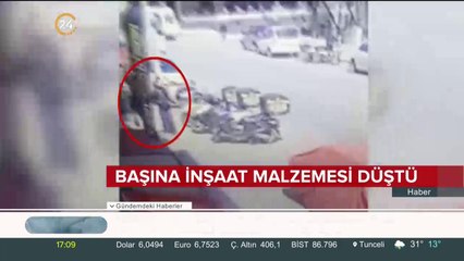 Başına inşaat malzemesi düştü