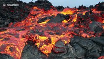Mesmeric lava appears to flow in slow-motion on Hawaii mountain
