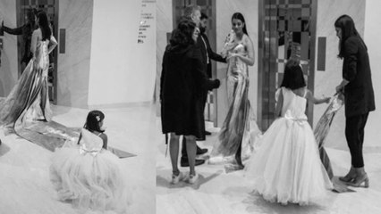Aishwarya Rai Bachchan's daughter Aaradhya fixes her dress at Cannes 2019 | FilmiBeat