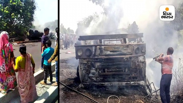 ઉમરેઠના આશીપુરા પાસે ટ્રક-કાર વચ્ચે અકસ્માત થતાં બેના મોત, પલટેલી ટ્રક સળગી ગઈ