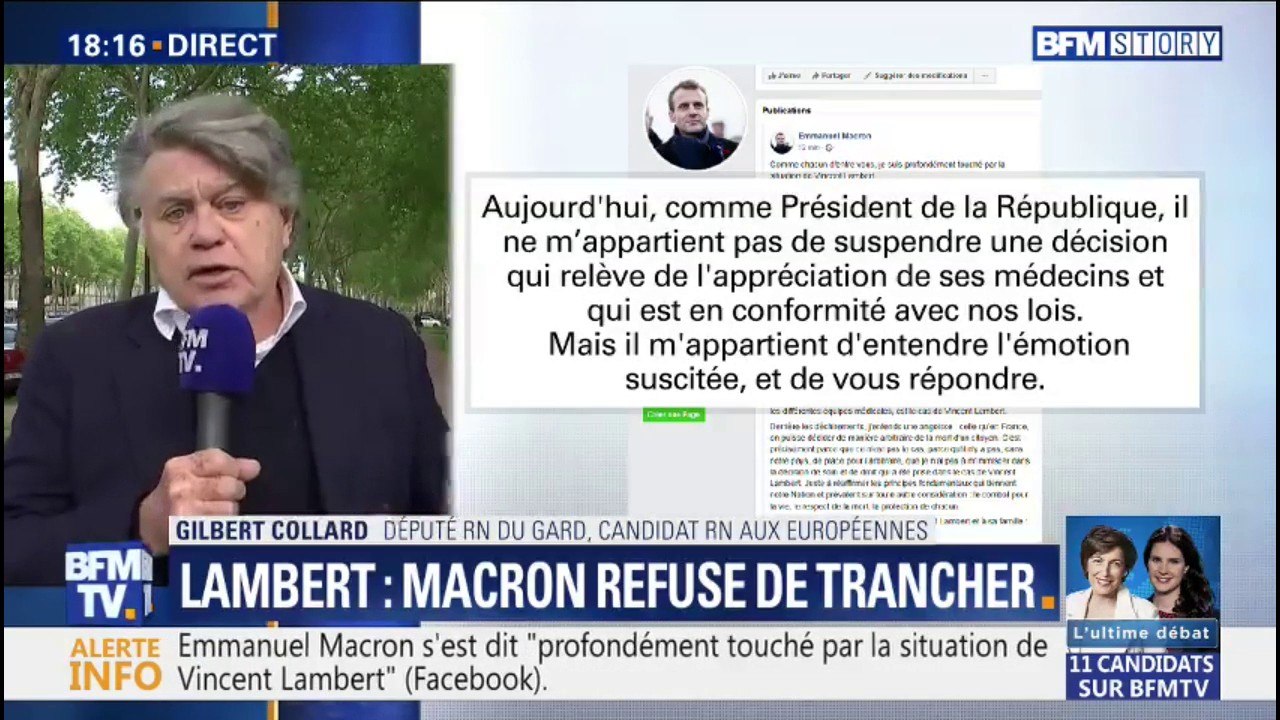 Je suis pour qu'on maintienne en vie" Gilbert Collard (RN) se prononce sur l'arrêt des soins de Vincent Lambert