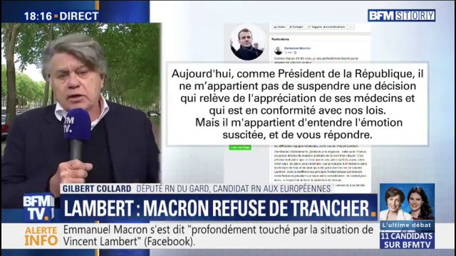 Je suis pour qu'on maintienne en vie Gilbert Collard (RN) se prononce sur l'arrêt des soins de Vincent Lambert