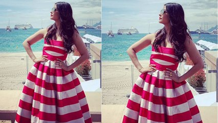Aishwarya Rai Bachchan looks beautiful in red & white striped dress | Boldsky