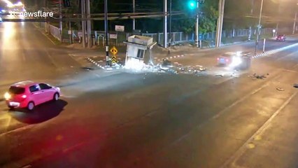 Dramatic moment driver 'falls asleep' and crashes through police checkpoint