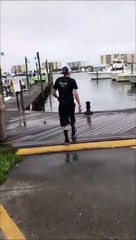 Mauvaise surprise pour cet homme qui plonge dans le port... Douloureux