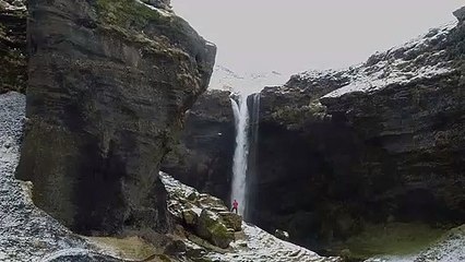 Kvernufoss Waterfall at Winter Time | Magical Sky Iceland