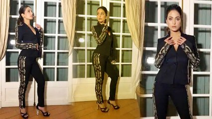 Hina Khan looks glamorous in Black Golden stripes Pantsuit: Check Out Here | Boldsky