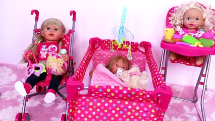 Baby Doll stroller, bed & high chair dollhouse furniture