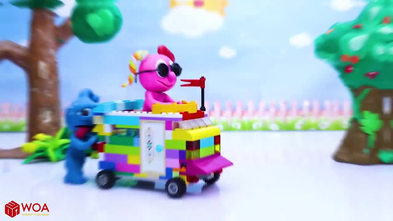 CLAY MIXER BUILDS LEGO BEETLE CAR  Stop Motion Cartoons Animation