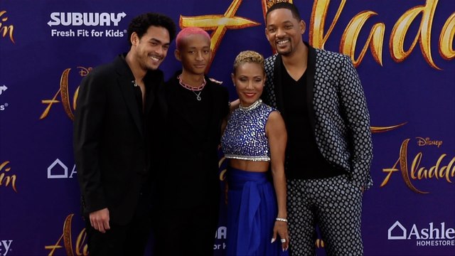 Will Smith, Jaden Smith, Jada Pinkett Smith, Trey Smith Aladdin World Premiere Purple Carpet
