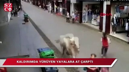 Скачать видео: Kaldırımda yürüyen yayalara at çarptı