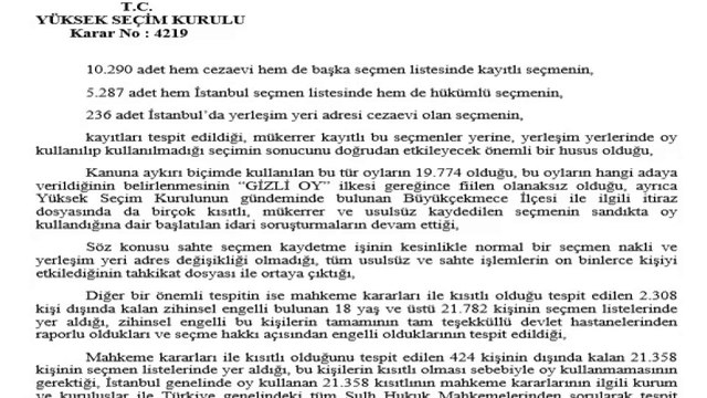 YSK, 6 Mayıs’ta iptal edilen İstanbul Büyükşehir Belediye Başkanlığı seçimi kararının gerekçesini açıkladı