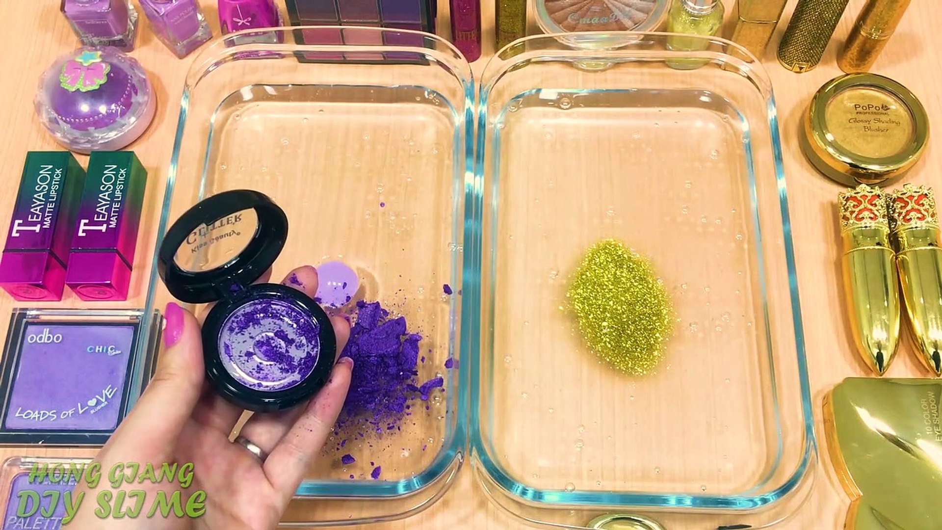PURPLE vs GOLD | Mixing Makeup Eyeshadow into Clear Slime! Special Series  #35 Satisfying Slime - Dailymotion Video