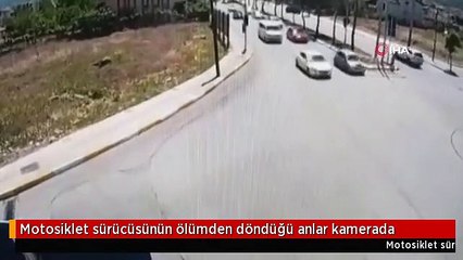 Motosiklet sürücüsünün ölümden döndüğü anlar kamerada
