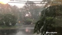 Sparks fly from power lines in midst of wild storm