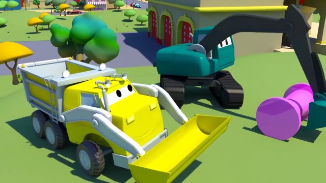 Les Camions Constructeurs: Camion Benne, Grue, Tractopelle construisent le Château Fort à Car City