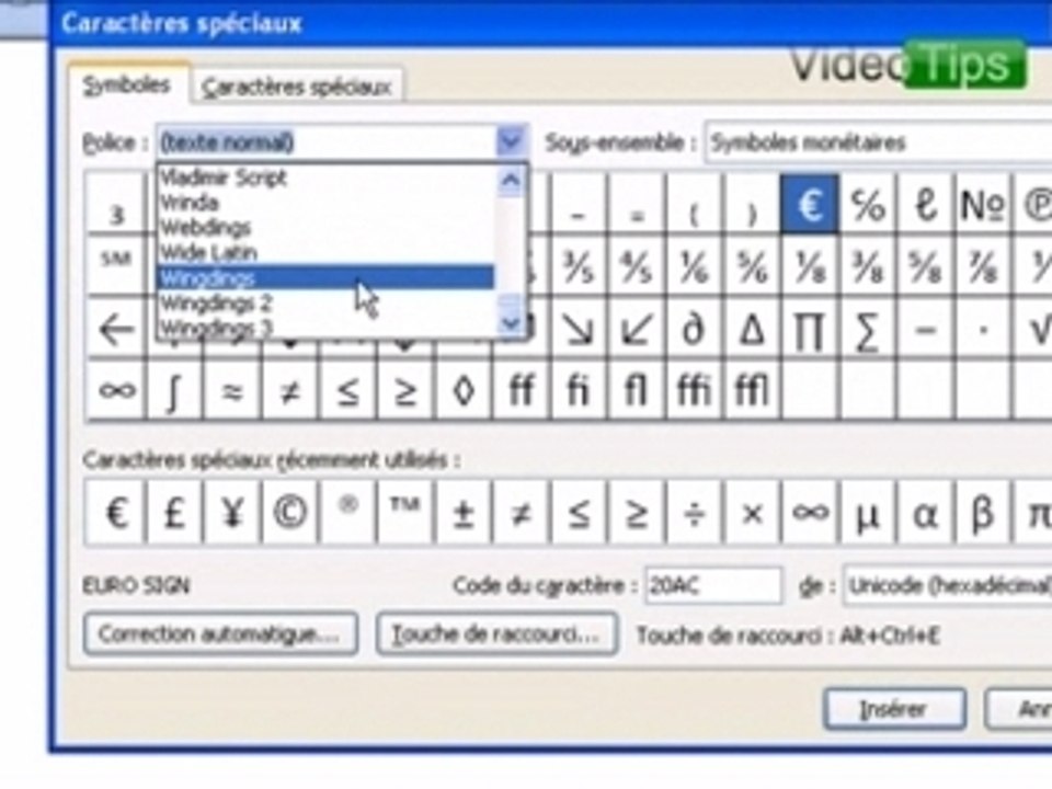 Inserer un symbole dans word 2007