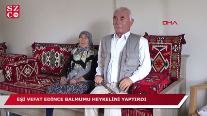 Ölen kocasının heykeli ile yaşıyor