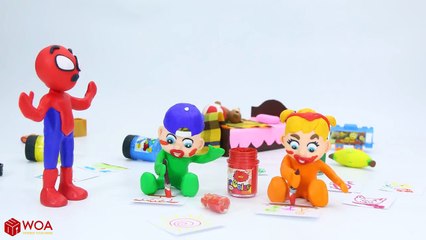 Funny Play Doh Stop Motion Spiderman Babysitting Babies Luka  WOA Play Doh Cartoons