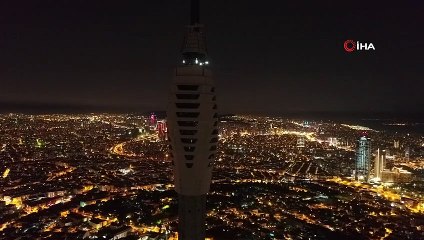 Işıklandırılan Çamlıca Kulesi havadan görüntülendi