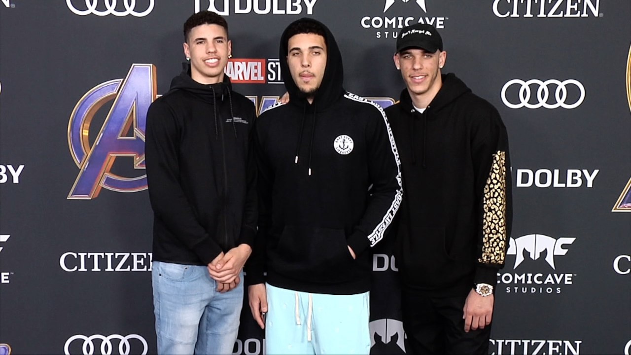 LaMelo, Liangelo and Lonzo Ball "Avengers: Endgame" World Premiere Purple Carpet