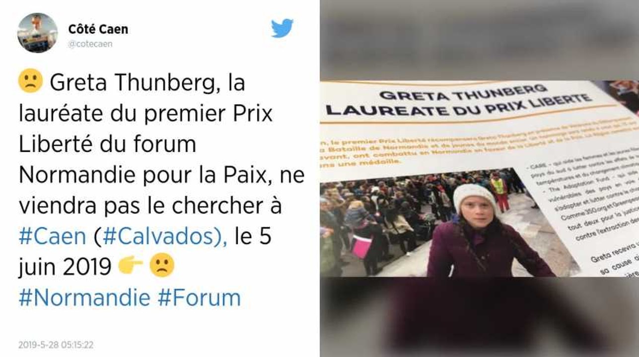 Normandie pour la paix. Greta Thunberg, lauréate du Prix Liberté, ne viendra pas le chercher