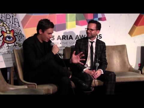 ARIA Winner: Flume talks with Robbie Buck and media backstage.