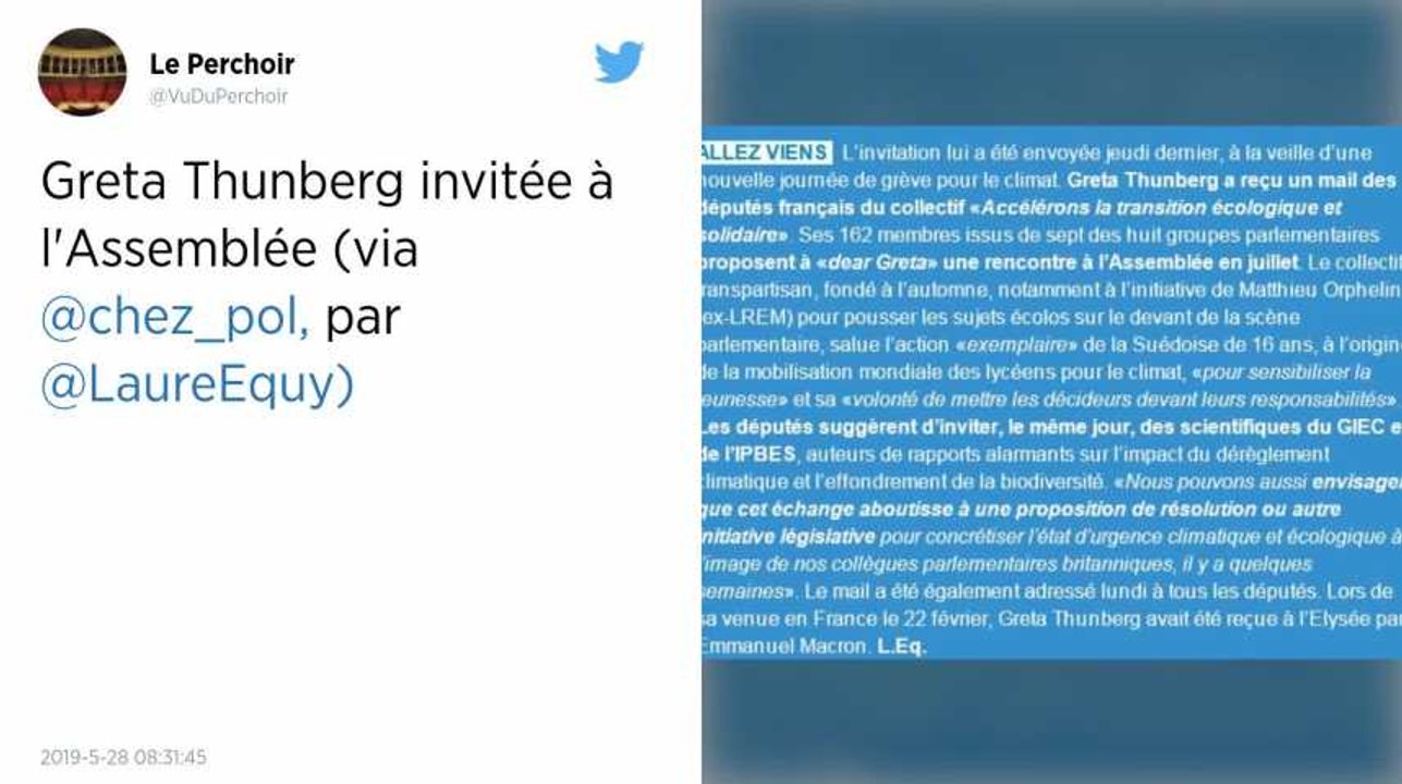 Climat. La Suédoise Greta Thunberg invitée à l’Assemblée nationale en juillet