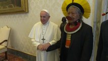 Pope Francis meets indigenous Amazon chief Raoni