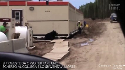 un travestimento al lavoro. Prank da orso ai colleghi