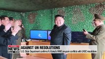 U.S. State Department confirms entire N. Korean WMD program conflicts UN Security Council resolutions