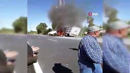 Yanan tırdan son anda kurtuldu