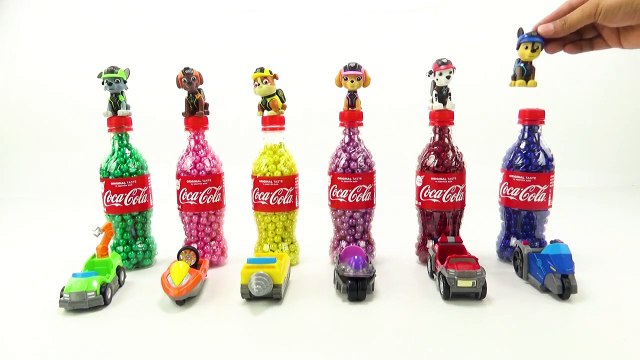 Pj masks, Paw Patrol toys and Coca Bottle of colors beads for Children to Learn Colors