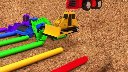Learn Colors with Construction VS Street Vehicle and Surprise Soccer Ball Magic Water Slide for Kid