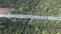 Walking in the air: terrified tourists walk on world’s longest glass bridge in eastern China