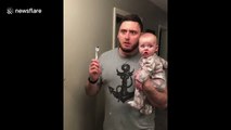 Baby has hilarious reaction to her dad brushing his teeth
