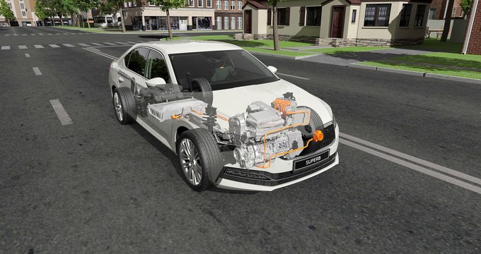 Skoda Superb hybride rechargeable (schéma technique)