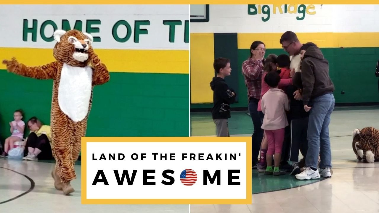 Military Dad Dresses Up As School Mascot To Surprise Kids