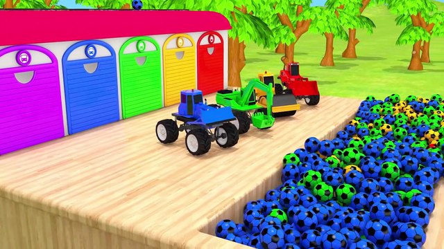 Learn Colors with Monster Construction Vehicles and Fruits Magic Slide Pretend Play for Kids