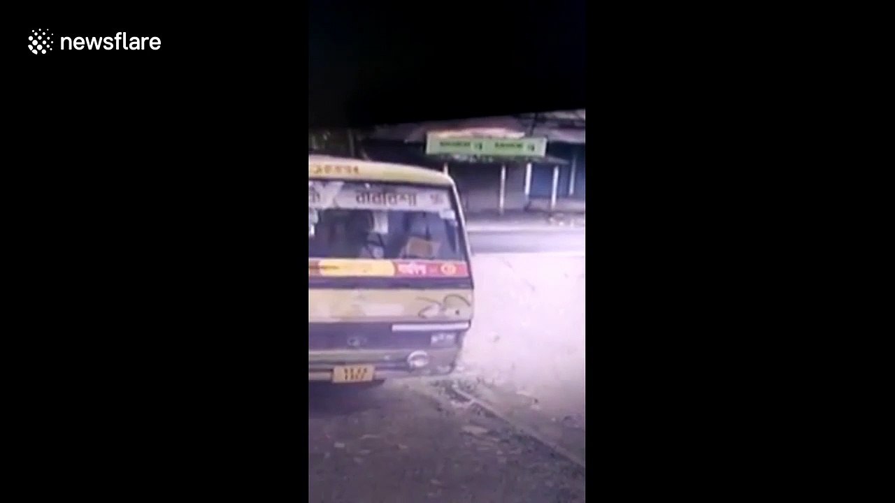 Security cam captures moment rampaging elephant rams tuk-tuk